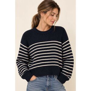 Aritzia Wilfred Maria Merino Wool Striped Crewneck Sweater Navy Ivory M